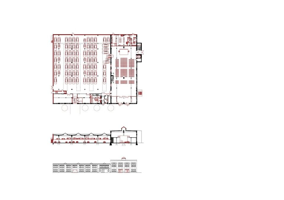 Grundriss, Schnitt, Ansicht Halle A, AQ 1:500