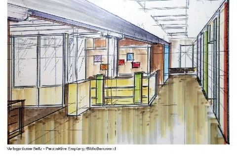 Perspektive Empfang u. Bücherwand