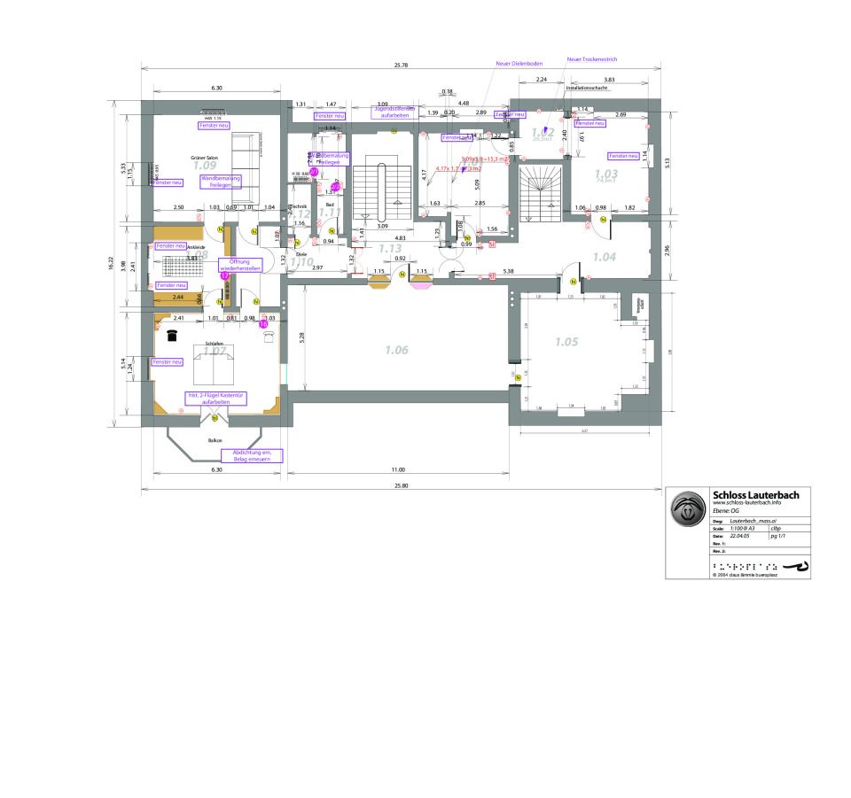 Grundriss 1. Stock Schloss Lauterbach