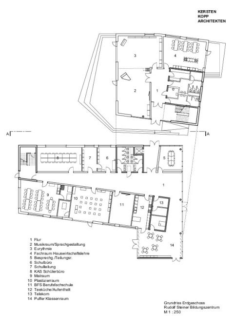Grundriss Erdgeschoss Rudolf Steiner Bildungszentrum M 1 : 250
