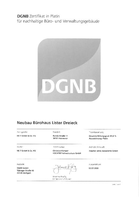 Neubau_LISTER_Dreieck_DGNB-Zertifikat PLATIN