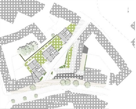 Lageplan mit Grundriss 1.OG