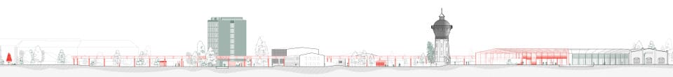 Gesamtansicht: Bahnbetriebswerks mit Wasserturm