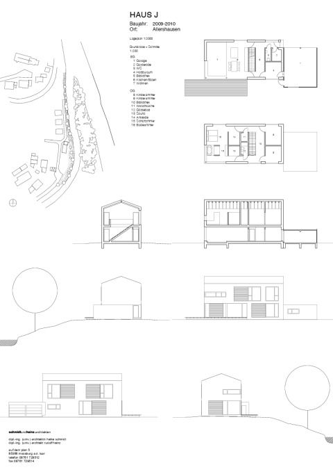 Lageplan, Grundrisse, Schnitte