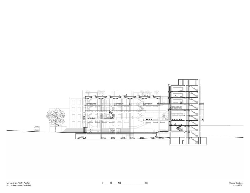 Schnitt durch Neubau Süd und Bestandsbibliothek I