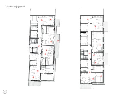 Grundriss. Regelgeschosse von Vorderhaus und Gartenhaus
