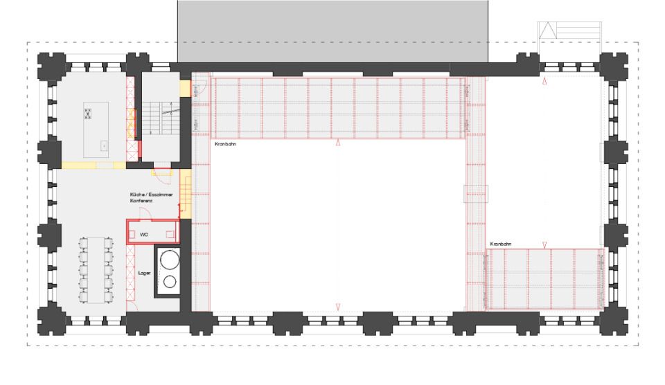 Grundriss zweites Obergeschoss (Küche, Esszimmer, Konferenz)