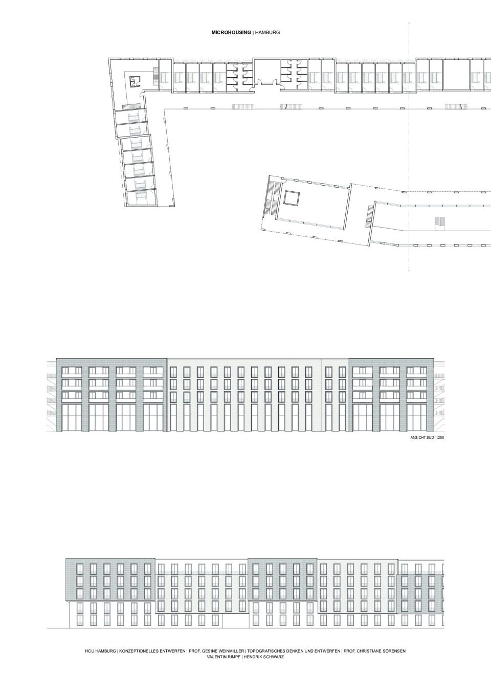 Grundriss 1. Obergeschoß, Ansicht Süd, Ansicht Nord