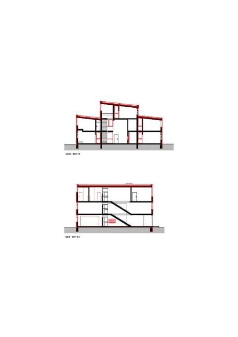 Schnitt Haus 23 (oben), Schnitt Haus 22 (unten)