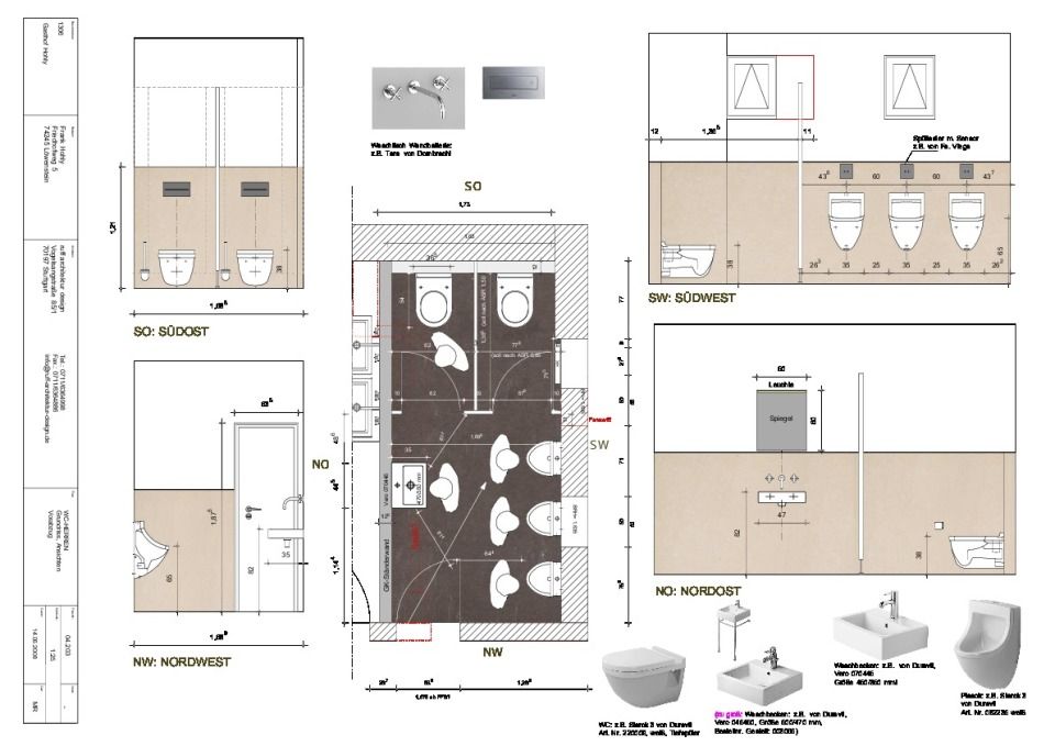 Grundriss, Ansichten Herren WC, 1:25