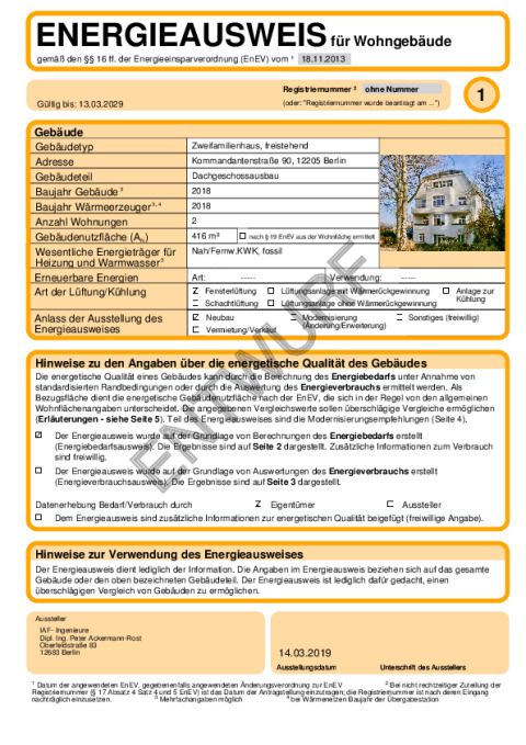 Entwurf Enegieausweis der Dachgeschosswohnungen