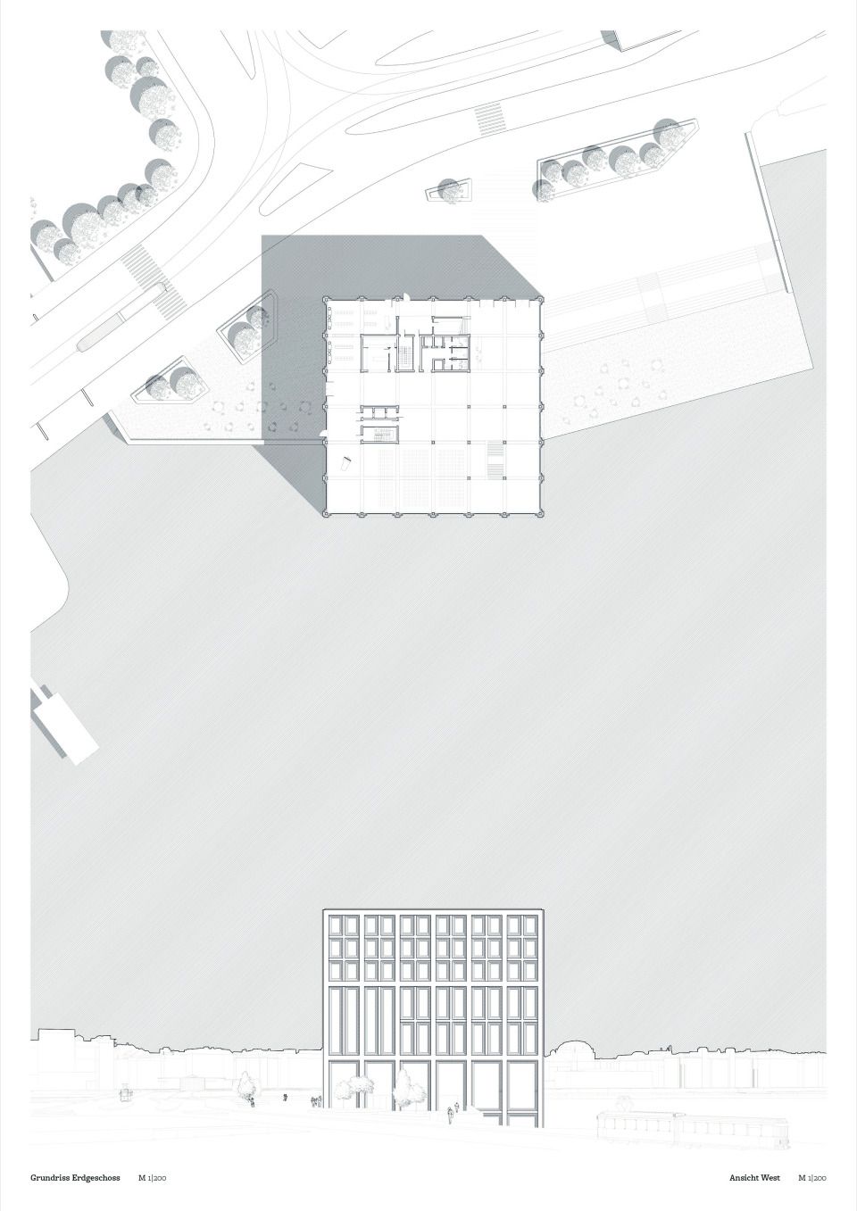 Grundriss EG + Ansicht West