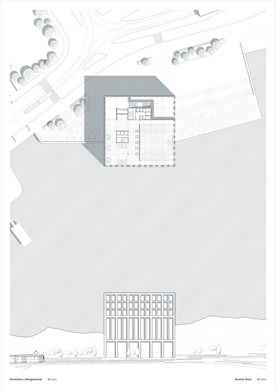 Grundriss 1OG + Ansicht Nord