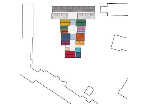 Lageplan, farbige Gebäude