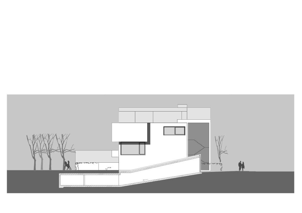 Villa in Weiß . Ansicht Haus B . M 1:100