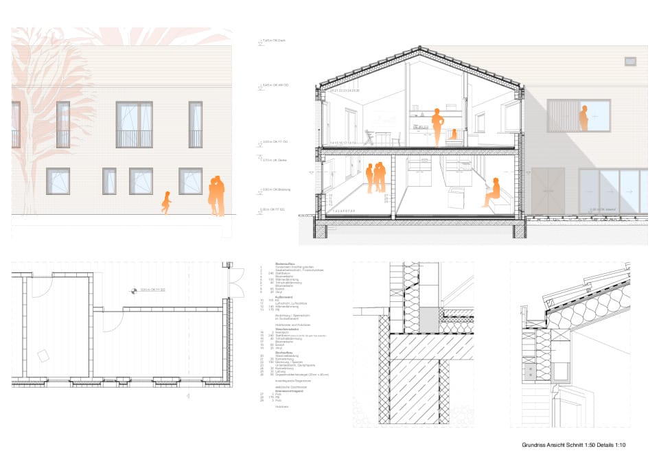 Dreitafelprojektion 1:50 und Details 1:10