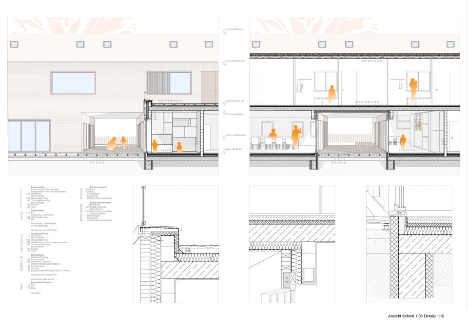 Fassadenschnitt 1:50 und Details 1:10