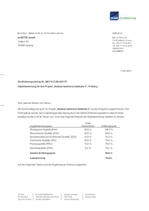 Objektbewertung DGNB Zertifizierung in Platin