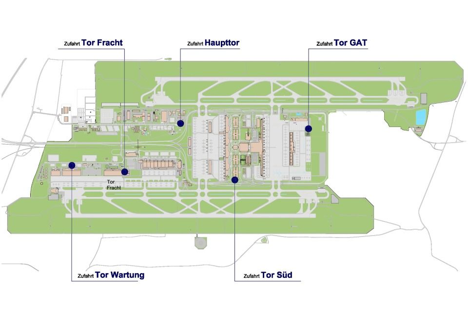 Übersichtsplan Personen - und Warenkontrollstellen am Flughafen München