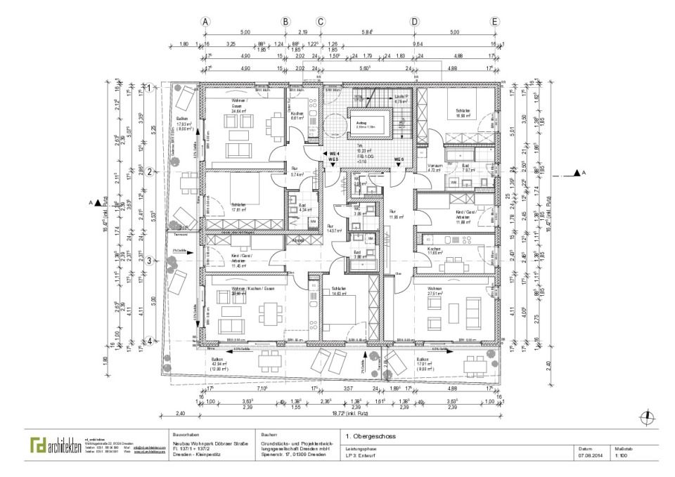 Grundriß Regelgeschoß, Balkon 1