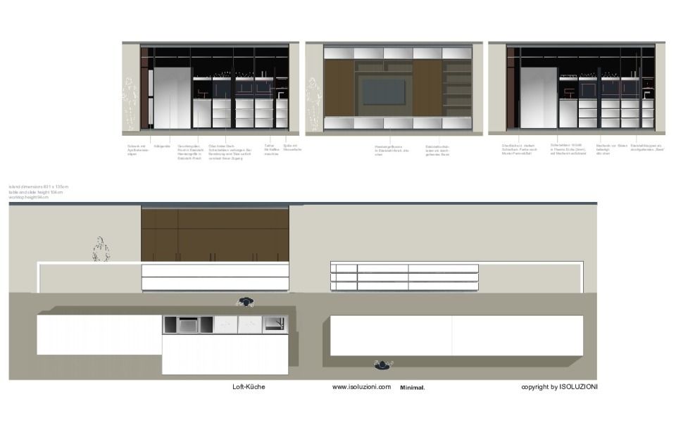 ISOLUZIONI - Loft-Küche und Wohnzimmer-Regalwand