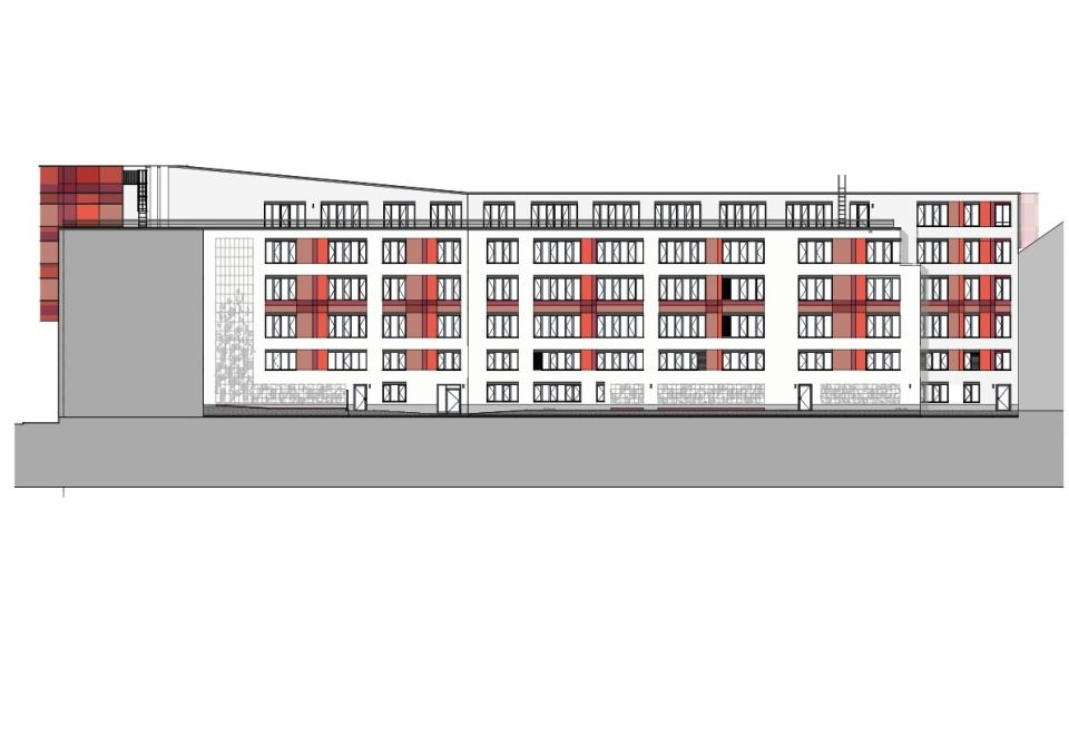 Rückfassade zum Wohnungsbau