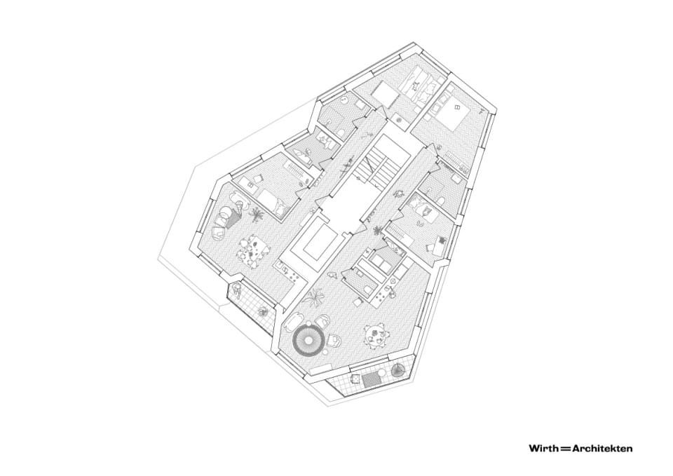 Wirth Architekten BDA, Wohn- und Geschäftshaus Hulsbergspitze, Bremen 2021, Grundriss 4. OG