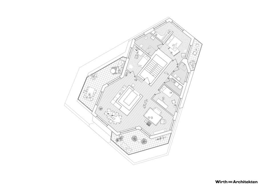 Wirth Architekten BDA, Wohn- und Geschäftshaus Hulsbergspitze, Bremen 2021, Grundriss 5. OG
