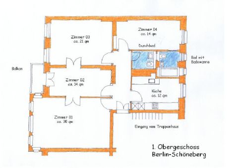 Grundriss der umgebauten Wohnung mit Zustand nach dem Umbau