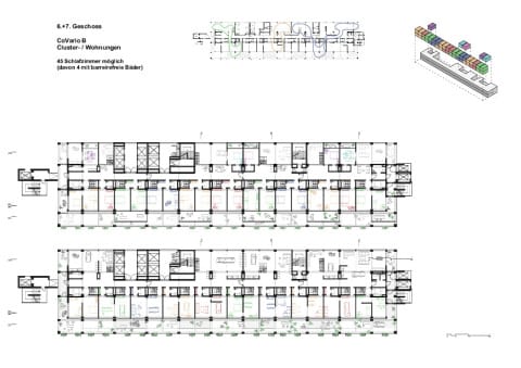 CoVario B, Geschoss 6+7, gekoppelt zu Cluster, Rhythmuswechsel von Bad / Private Treppe für Vielfalt im Freiraum bei Kopplung zu Clusterwohnungen