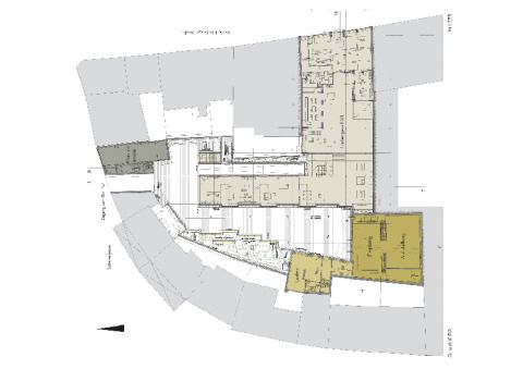 Grundriss EG und Lage der Bauteile im Block