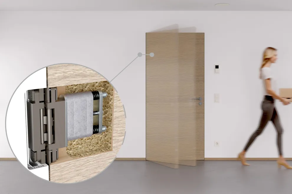 Mit dem neuen „Pivota DXS 80 3-D ZA Close“ verbindet BaSys die Vorteile eines verdeckt liegenden Bandes mit integriertem Türschließer mit der Möglichkeit, Zargenaufdopplungen und damit das wandbündige Design von Tapetentüren zu realisieren.