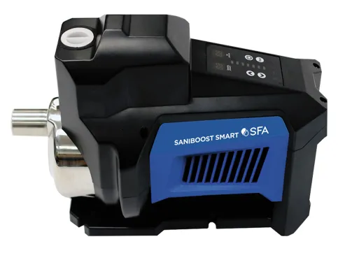 Das Saniboost Smart Hauswasserwerk erhöht den Wasserdruck in Wohnungen und Gärten. Es vereint eine mehrstufige Pumpe, einen elektronischen Druckschalter und einen hydraulischen Dämpfer in kompakter, geräuscharmer Bauweise.