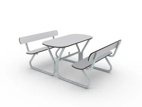 Bank-Tisch-Kombination Allround, Auflagen aus HPL (Hochdrucklaminat 18 mm), Gestell aus verzinktem Stahl