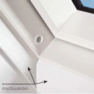 Die im Lieferumfang enthaltenen weißen Anschlussleisten erlauben den Anschluss des Dachfensters an das bestehende Innenfutter.