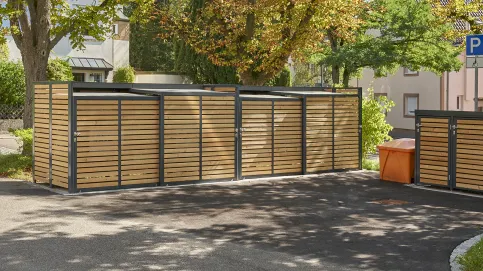 Mülltonnenboxen in verschiedenen Größen in Holz-Ausführung.