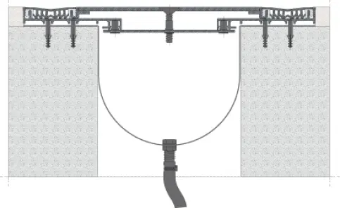 Feuchtigkeitsperre Flexible EPDM* - oder SBR-Membrane (Styrol-Butadien-Kautschuk), kompatibel mit allen darüber zu montierenden Dehnfugen-Profilen