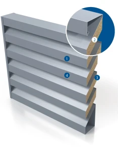 Schallschutzgitter A-1505S | 150 mm tiefe, einreihige Akustiklamellen Schallreduzierung von 10 dB