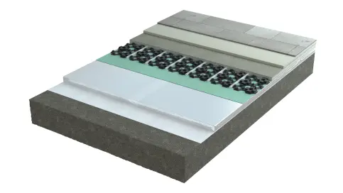Bodenaufbau mit Promat ULTIMA® VIP unter einer Fußbodenheizung