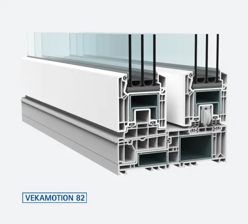 VEKAMOTION 82 Schiebetürprofil mit 86 mm Flügelhöhe für einen hohem Glasanteil