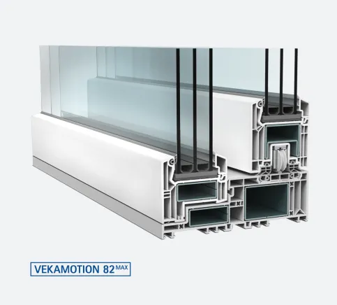 VEKAMOTION 82 MAX Schiebetürprofil mit 28 mm Innenansichtshöhe für einen erhöhten Glasanteil