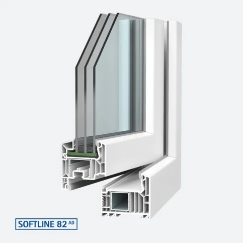 VEKA SOFTLINE 82AD ist Mehrkammerprofil mit Anschlagdichtung, das Dämmwerte von bis zu Uw = 0,77 W/(m²K) ermöglicht.