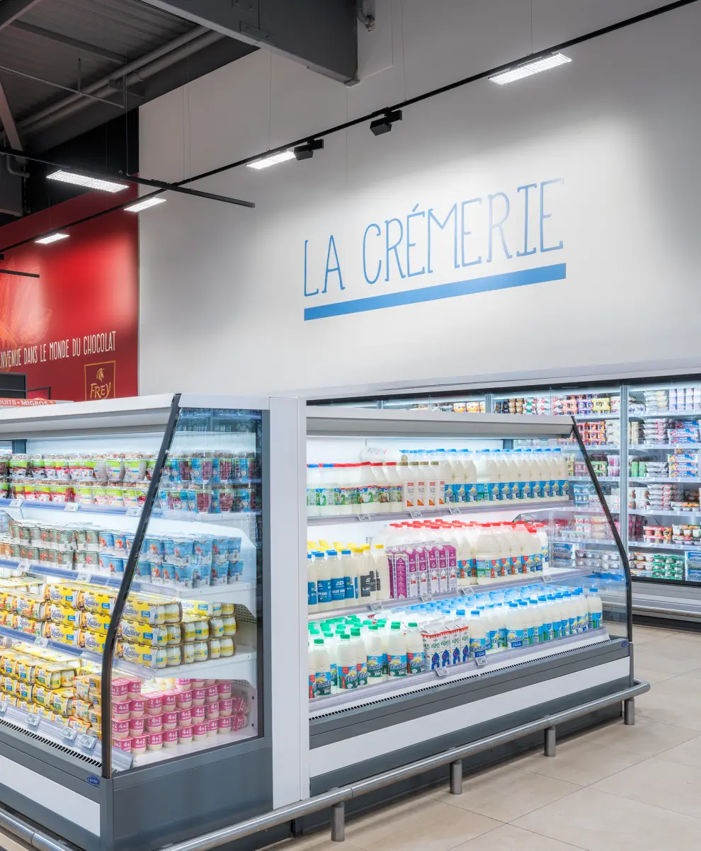 Grado LED, Migros-Markt in Thoiry (Frankreich), Abteilung Molkereiprodukte; Foto: Oktalite Lichttechnik GmbH