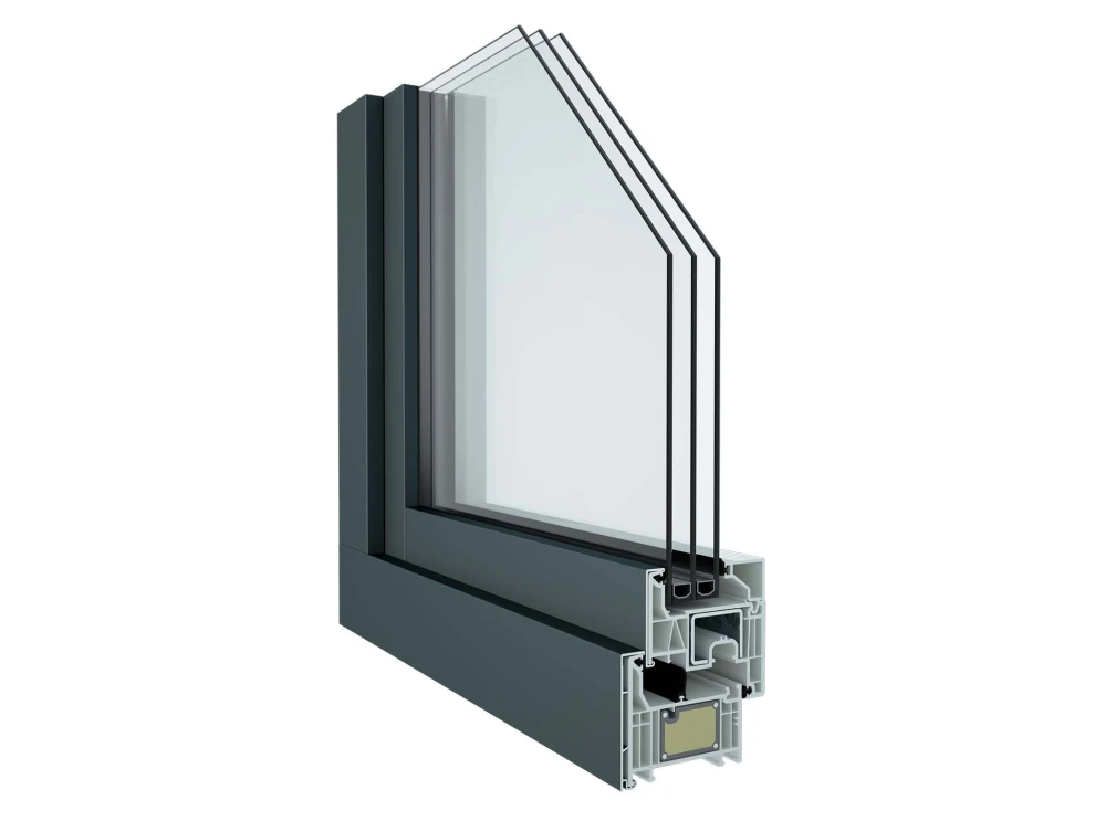 Fensterprofilsystem Elegant Infinity mit Alu-Vorsatzschale: flächenversetzt