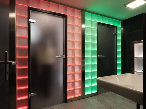 Rot? Besetzt! | Grün? Frei - Beleuchtete Glasbaustein Toilette