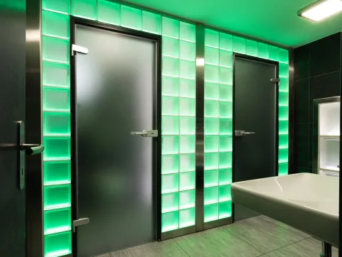 Rot? Besetzt! | Grün? Frei - Beleuchtete Glasbaustein Toilette