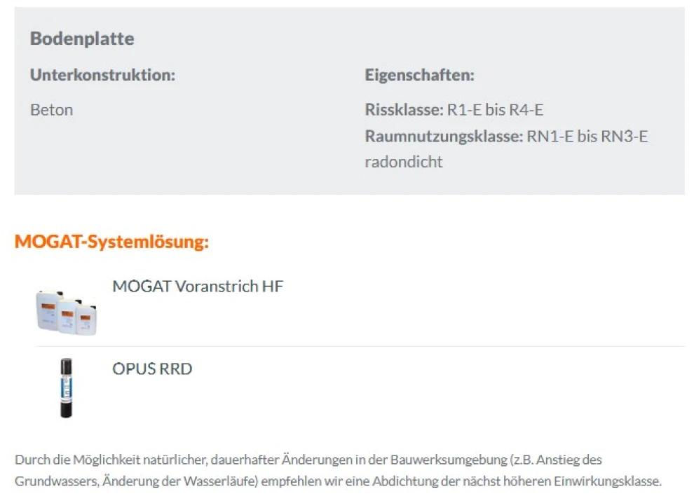 Bodenplatte - Einwirkungsklasse: W2.1-E; Eintauchtiefe ≤ 3 m