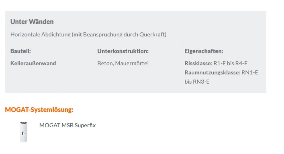 Kelleraußenwand; Horizontale Abdichtung (mit Beanspruchung durch Querkraft); Einwirkungsklasse: W4-E