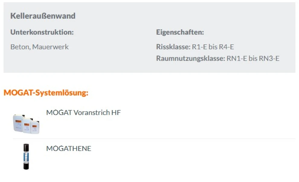 Kelleraußenwand - Einwirkungsklassen: W1.1-E / W1.2-E