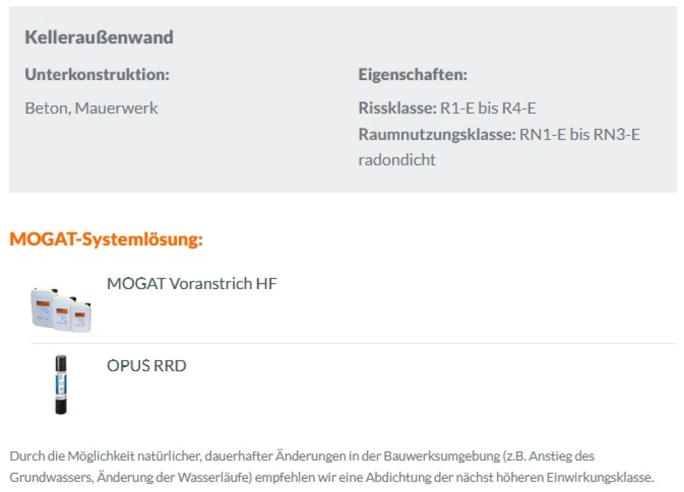 Kelleraußenwand - Einwirkungsklasse: W2.1-E Eintauchtiefe ≤ 3 m